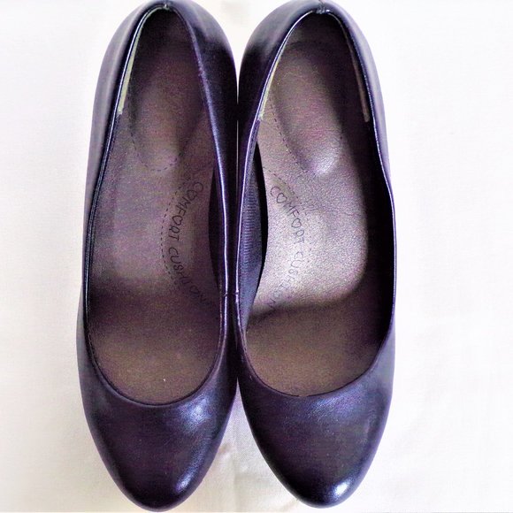 COMFORT CUSHION 6.5M black wedge-heel pumps cushioned insoles - Picture 7 of 8